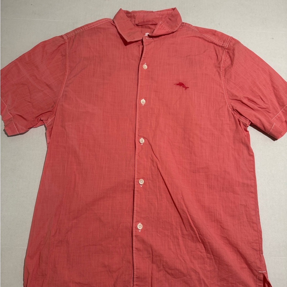 Tommy Bahama Men's Medium Pink SS 100% Cotton‎ Button Up Dress Shirt #969
